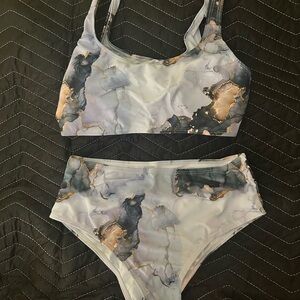 SHEIN Marble Print Bikini - Black, Gray, Gold